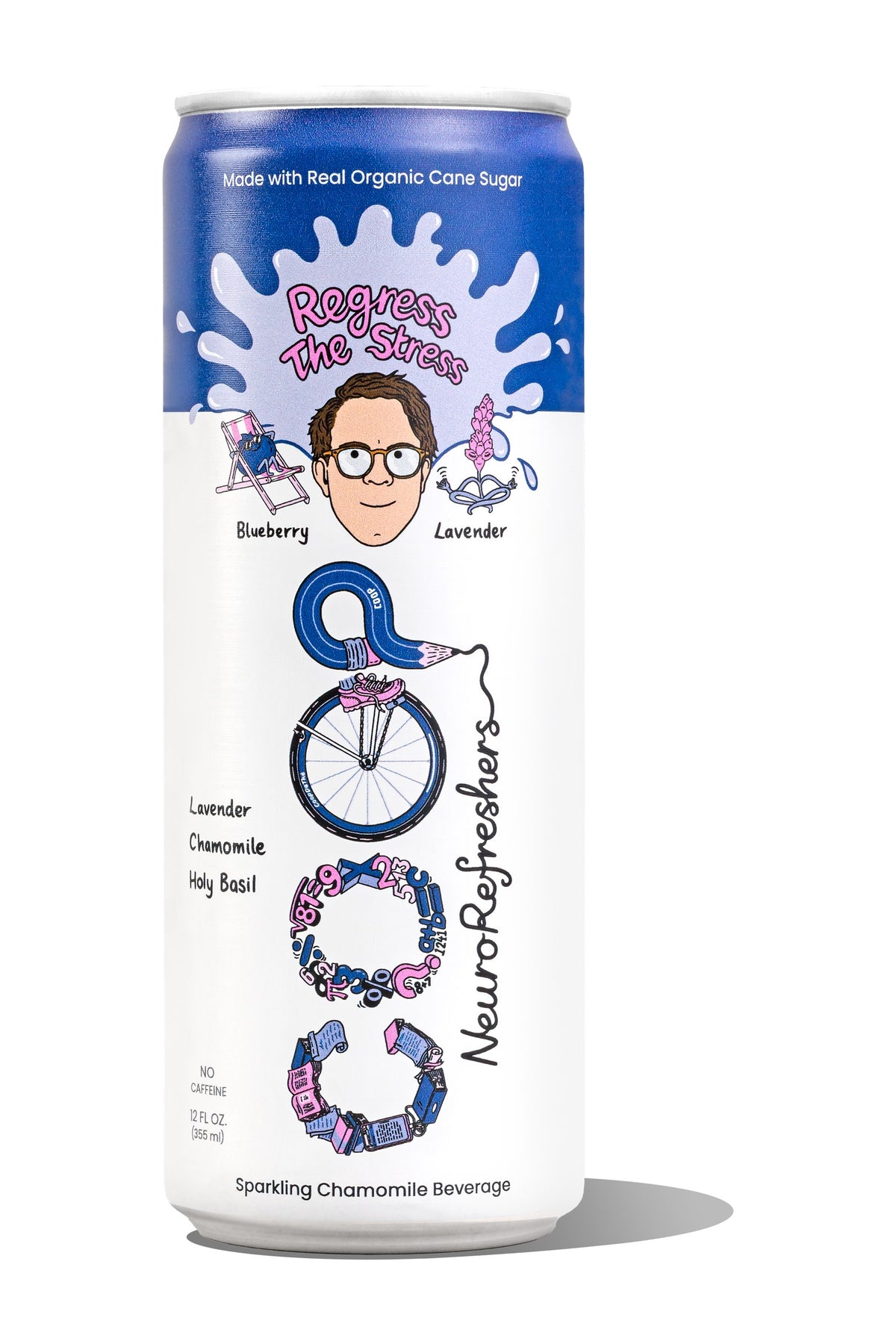 Regress The Stress blueberry lavender sparkling chamomile can, front